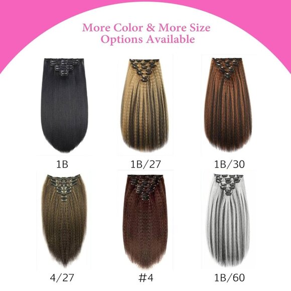 14 Inch Kinky Straight Clip In Hair Extensions Natural Black Full Head Seamless